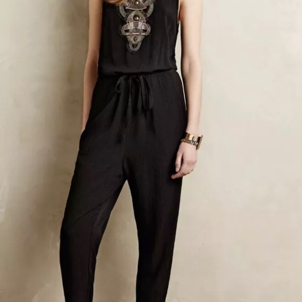 Anthropologie Black Ankle Cropped Jumpsuit - Picture 2 of 14